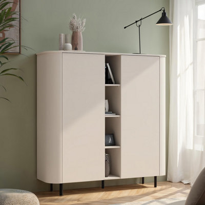 FurniComp LTD Furnicomp Palermo 150Cm 2 Door Curved Tall Sideboard With BookshelfCashmere from B&Q