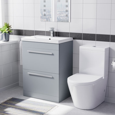 B&Q -  Matte Grey 600mm 2 Drawer Vanity Basin Unit & Close Coupled Toilet