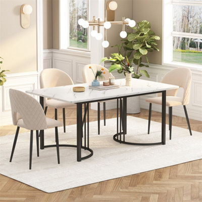 Abrihome Metal Frame Rectangular Dining TableModern Marble Pattern Kitchen Table With Adjustable FeetWhite/black from B&Q