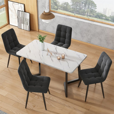 Abrihome Dark Grey,4-Set Upholstered Chair Design Chair With Backrest,seat In Velvet Metal Frame from B&Q