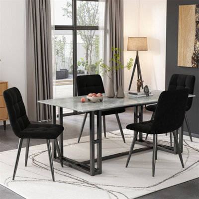 Abrihome Black,4-Set Upholstered Chair Design Chair With Backrest,seat In Velvet Metal Frame from B&Q