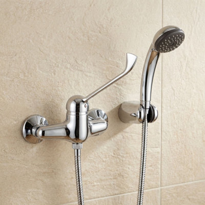 B&Q -  Long Lever Chromed Wall Mounted Shower Mixer Tap Disabled Mobility Easy Use