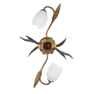 Luminosa Lighting Luminosa Sonia Flower Design Multi Arm Semi Flush Ceiling Lamp, Glass Shades, 2X E14