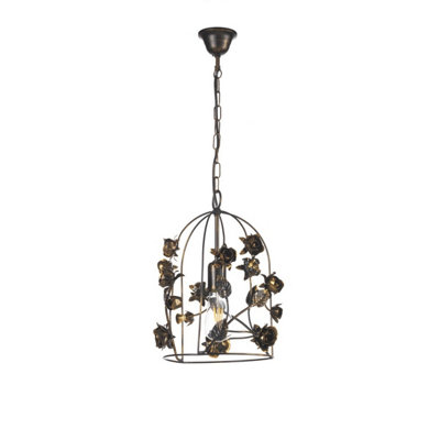 Luminosa Lighting Luminosa Carolina Flower Design Wire Frame Pendant Ceiling Light, Bronze Light/Bronze