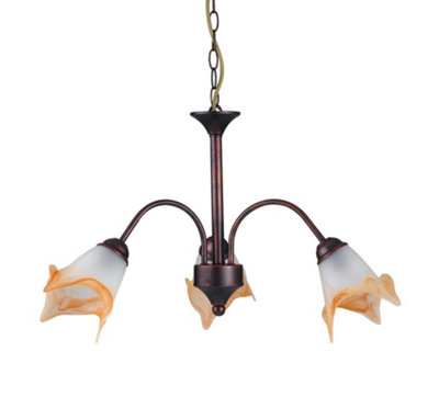 Luminosa Lighting Luminosa 3 Light Multi Arm Pendant Ceiling Light Rust Glass 55.6X37.9Cm