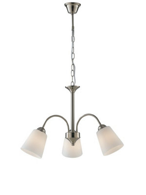 Luminosa Lighting Luminosa 3 Light Multi Arm Pendant Ceiling Light Nickel Glass Shades 55.5X37.9Cm from B&Q