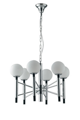 Luminosa Lighting Luminosa Hammond 6 Light Mutli Arm Globe Ceiling PendantChromeOpalWhiteE14 from B&Q