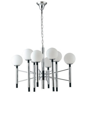 Luminosa Lighting Luminosa Hammond 8 Light Mutli Arm Globe Ceiling PendantChromeOpalWhiteE14 from B&Q