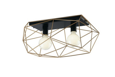 Luminosa Lighting Luminosa Abraxas 2 Light Semi Flush Light BlackGold 60X30X26.5Cm from B&Q