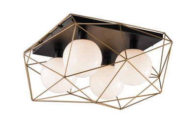 Luminosa Lighting Luminosa Abraxas Globe Cage Semi Flush Ceiling LightBlackGoldE27 from B&Q