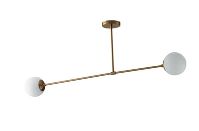 Luminosa Lighting Luminosa Themys Twin Globe Semi Flush Ceiling LightBrassOpalE14 from B&Q