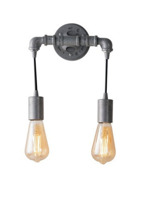 Luminosa Lighting Luminosa Amarcord Pipe Effect Twin Wall LampZincE27 from B&Q