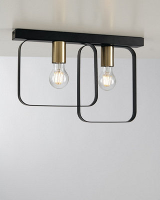 Luminosa Lighting Luminosa Smith Twin Flush Ceiling Light FrameBrushed GoldE27 from B&Q