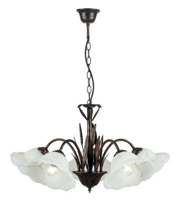 Luminosa Lighting Luminosa Byron 5 Light Multi Arm Pendant Ceiling Light Rust 64X50Cm