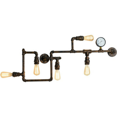 B&Q -  Luminosa Amarcord Industrial 5 Light Semi Flush Light Rust 109X47Cm