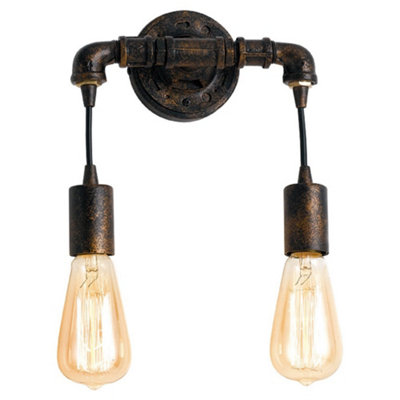 B&Q -  Luminosa Amarcord Industrial 2 Light Wall Light Rust 27 23X26Cm