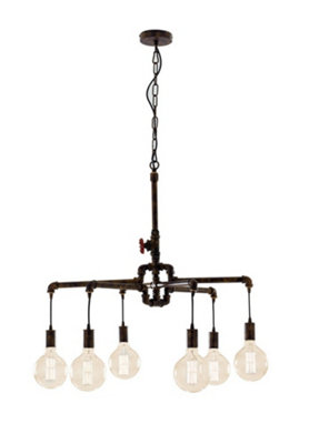 B&Q -  Luminosa Amarcord Industrial 6 Light Pendant Ceiling Light Rust 71X58Cm