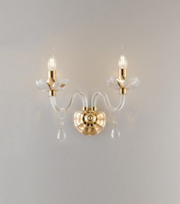 Luminosa Lighting Luminosa Riflesso Twin 2 Light Candle Wall Light GoldCrystal 40X35X18Cm