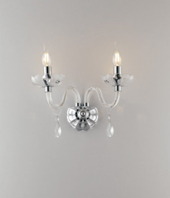 Luminosa Lighting Luminosa Riflesso Twin 2 Light Candle Wall Light ChromeCrystal 40X35X18Cm