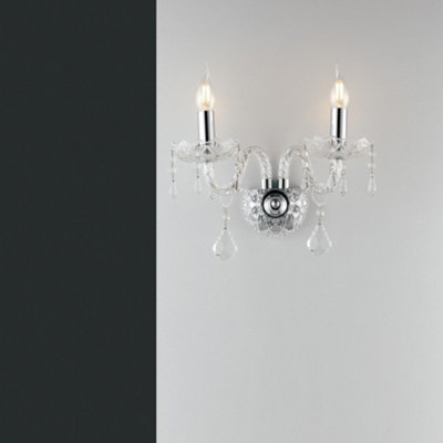 Luminosa Lighting Luminosa Incanto Twin 2 Light Candle Wall Light ChromeCrystal 40X34X18Cm
