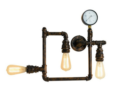 B&Q -  Luminosa Amarcord Industrial 3 Light Semi Flush Light Rust 48X44Cm
