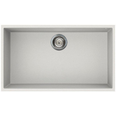 B&Q -  Elleci Quadra Kitchen Sink Single Bowl White Granite Undermount Waste