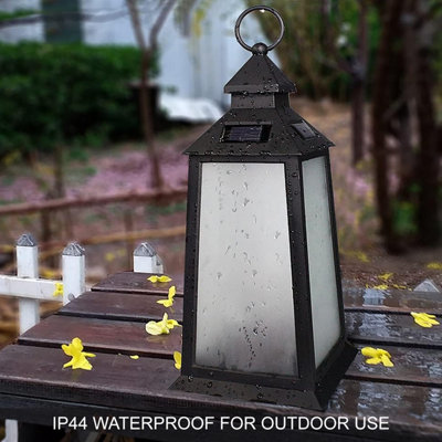 Bright Zeal 2 Pack Tall Black Solar Led Lanterns With Dancing Flame Effect And Frosted Glass14InIp44 Outdoor from B&Q