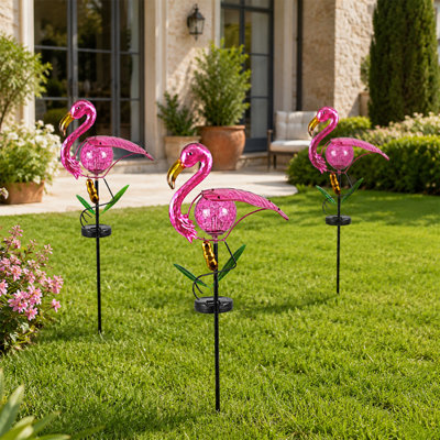 Bright Zeal 1-Pack Vibrant Solar Flamingo Garden Stake Light Waterproof 14" Metal Yard Decor from B&Q