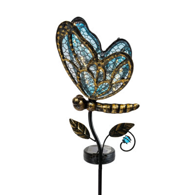B&Q -  Vibrant Solar Butterfly Lights 36 Inch Tall Handcrafted Blue Glass Waterproof Outdoor Ornaments