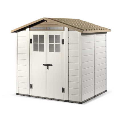 Shire Tuscany Evo 6'6" X 5'4" 200 Apex Plastic Shed Double Door With Two Perspex Windows Light/Black