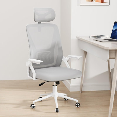 B&Q -  Ergonomic Mid-Back Mesh Office Chair With Flip-Up Armrests And Headrest-Grey