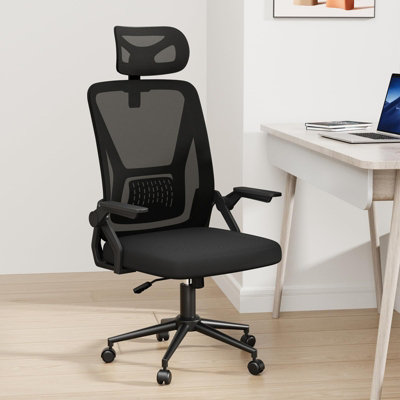 B&Q -  Ergonomic Mid-Back Mesh Office Chair With Flip-Up Armrests And Headrest-Black