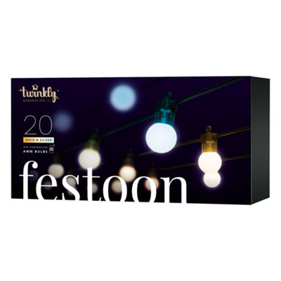Twinkly Festoon App-Controlled Led Bulb Lights String With 20 Aww (Warm To Cool White) 10M Black Cable In/outdoor Smart Lights from B&Q