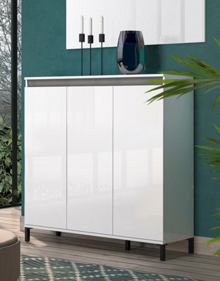 FurniComp LTD Furnicomp Cancun 3 Door 138Cm White Gloss And Anthracite Highboard/tall Sideboard from B&Q