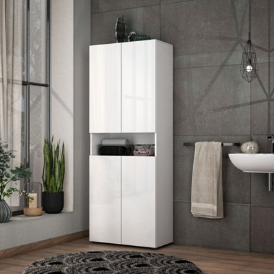 FurniComp LTD Furnicomp Vida 4 Door 68Cm White Gloss Tall Bathroom Storage Cupboard Cabinet from B&Q