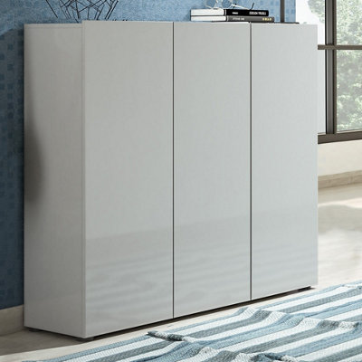 FurniComp LTD Furnicomp Vida 3 Door 120Cm Grey Gloss 30 Pair Large Shoe Cabinet from B&Q