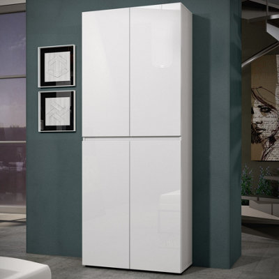 FurniComp LTD Furnicomp Vida 4 Door 80Cm White Gloss Tall Shoe Cabinet/storage Cupboard from B&Q