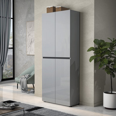 FurniComp LTD Furnicomp Vida 4 Door 80Cm Grey Gloss Tall Shoe Cabinet/storage Cupboard from B&Q