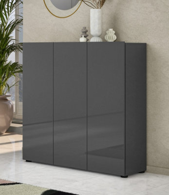 FurniComp LTD Furnicomp Vida 3 Door 120Cm Anthracite Gloss 30 Pair Large Shoe Cabinet from B&Q