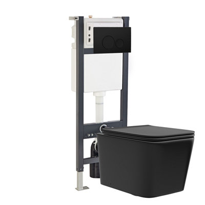 B&Q -  Matt Black Square Wh Toilet Concealed Frame & Round Button Flush Plate