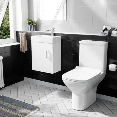 Nes Home 400mm Wall Hung Basin Vanity Cabinet And Close Coupled Toilet Wc Pan Carder from B&Q