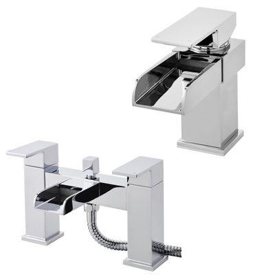 B&Q -  Hudson Reed Strike Open Spout Bath Shower Mixer & Mono Basin Tap Pack