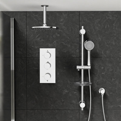 Nes Home Unisex Silver 3 Dial 3 Outlet Concealed Thermostatic Shower Kit With Bath Filler In | : 700Mm X 400Mm - Image 4