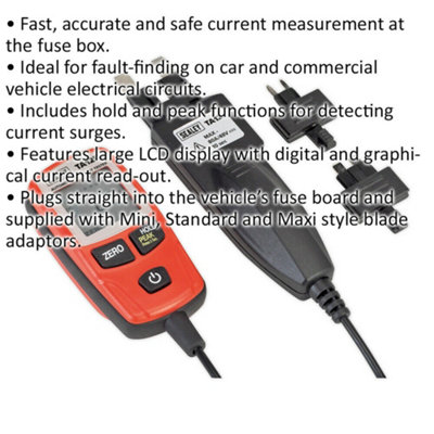 80A Automotive Current Tester - Mini Standard & Maxi Blade Fuses - LCD Display
