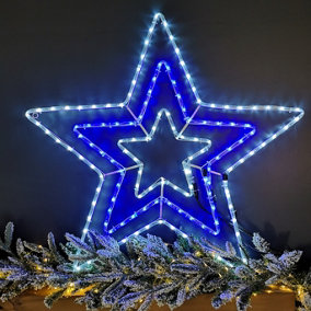 80cm 8 Function LED Rope light Triple Star Christmas Decorations in Blue and Ice White