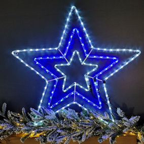 80cm 8 Function LED Ropelight Triple Star Christmas Decorations in Blue and Ice White