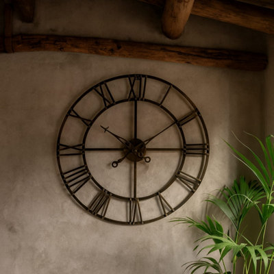 80cm Antique Brass Open-Frame Wall Clock with Roman Numerals