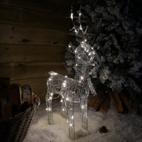 80cm Battery Operated Silver Wire Reindeer Indoor Christmas Decoration with Timer & White LEDs