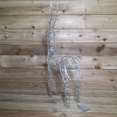 80cm Battery Operated Silver Wire Reindeer Indoor Christmas Decoration with Timer & White LEDs