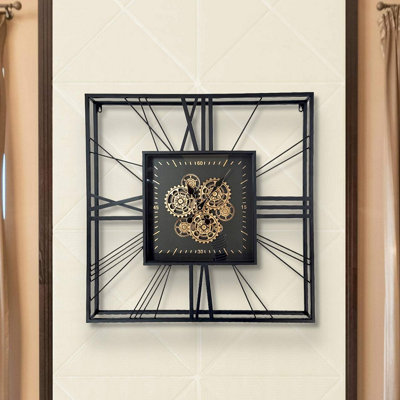 80cm Black & Gold Metal Gear Wall Clock for Living Room Decor